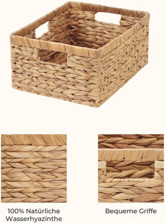 Кошик для зберігання StorageWorks із водяної гіацинти, прямокутний, 38×28×17 см, з подвійними ручками, натуральний плетений кошик для організації речей
