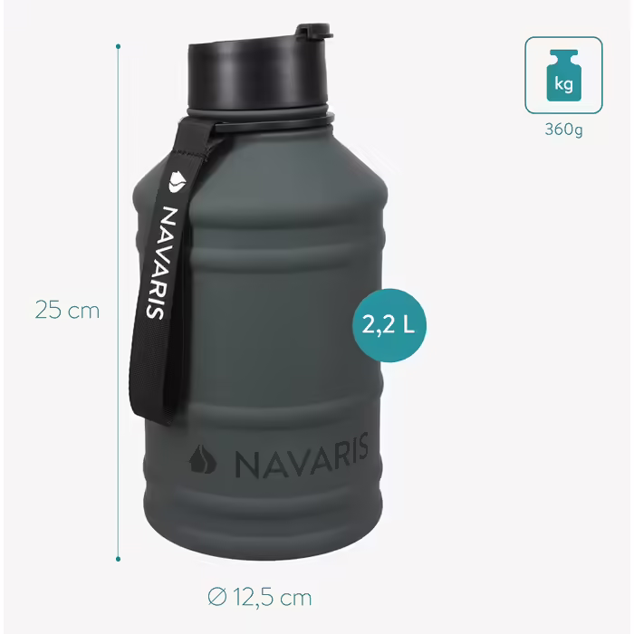Navaris 2.2 Liter Fitness Water Bottle - XXL Bottle Gym Bottle - Sports Water Bottle Water Jug - Stable Sports Bottle Made of Stainless Steel - BPA Free