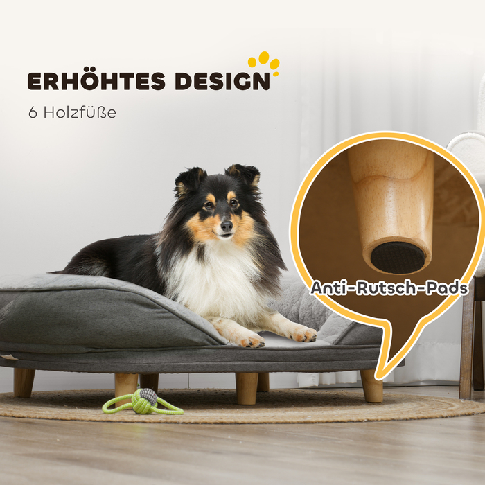 PawHut Dog Bed for Dogs up to 25 kg, Removable Cover, Non-Slip Feet, 90 x 78 x 25 cm, Grey