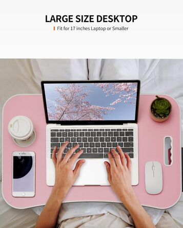 Складаний столик для ноутбука, портативний столик на колінах, приліжковий столик, підставка для ноутбука з тримачем для напоїв та слотом для планшета, рожевий
