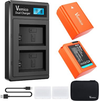 Зарядний пристрій Vemico NP-FW50 для акумуляторів Sony, 2 шт. 1200mAh, LCD, Dual, сумісний з Alpha A6000, A6400, A6300, A6500, A7II, A7RII, A7SII, A7S2, A7R, A7R2, A55, RX10