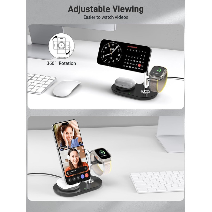 Бездротовий зарядний пристрій 3-в-1 для Apple iPhone, Apple Watch та AirPods, сумісний з моделями 16/15/14/13/12, 10/9/8/7/6/SE, 4/Pro