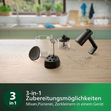 Philips Handmixer 5000 Series, 3-in-1 Hand Mixer, Powerful Motor (500 W), Smart Storage Cup, 5 Speed Settings, Anti-Splash Guard, Black (HR3781/20) 3-in-1 Hand Mixer, Immersion Blender, Chopper