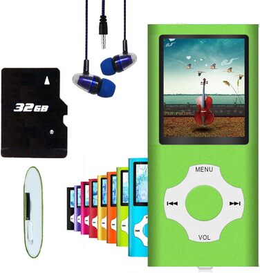 MP3/MP4 плеєр Hotechs 32GB, зелений: музика, радіо, LCD-дисплей 1.8