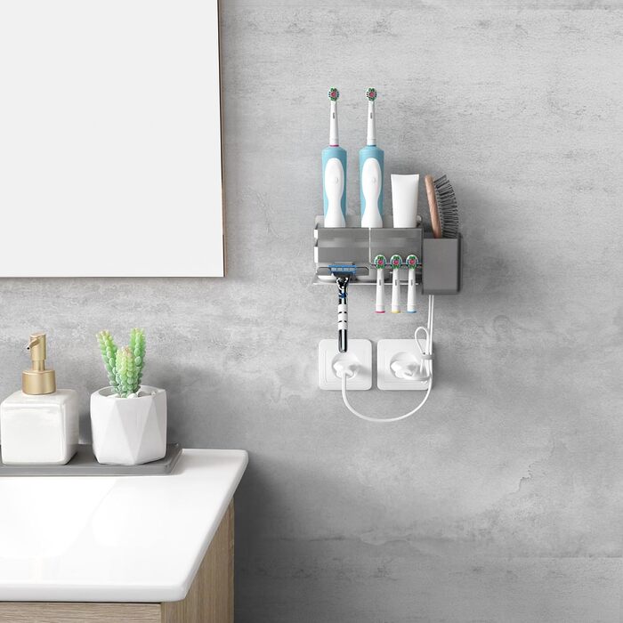 Тримач для електричної зубної щітки зі знімними насадками, нержавіюча сталь, настінний, без свердління