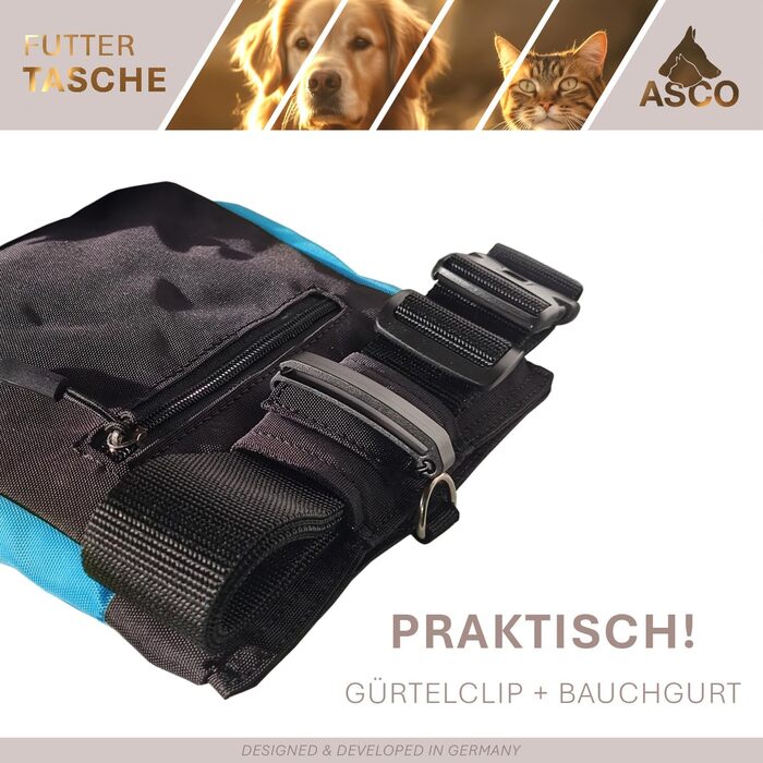 Сумка для ласощів для собак ASCO Leckerlitasche - зручна та велика сумка для тренувань з великою внутрішньою кишенею, блакитна
