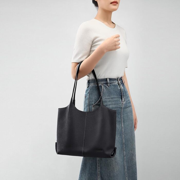 Жіноча шкіряна сумка-шопер Cnoles для офісу, школи, покупок (Чорна, 39x12x28.5 см)