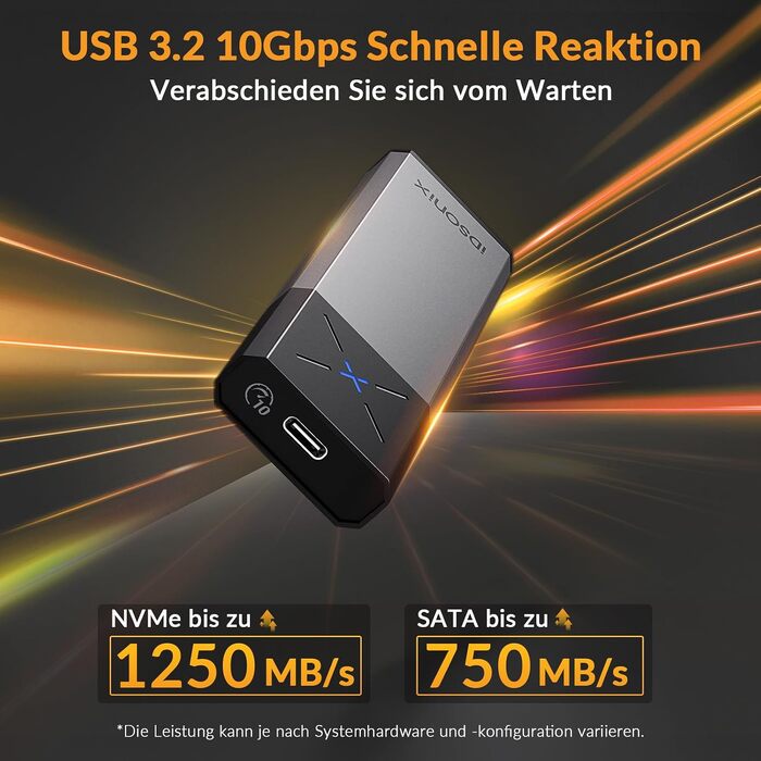 Зовнішній корпус-адаптер iDsonix M.2 NVMe та SATA SSD на USB 3.2 Gen 2 10Gbps, алюмінієвий, без інструментів, підтримка M-Key/B+M Key (2230/2242/2260/2280), сірий