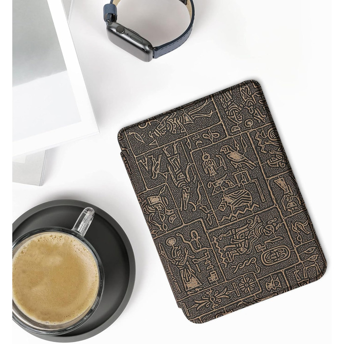 Чохол-книжка kwmobile для Kobo Clara 2E / Tolino Shine 4 - з єгипетськими ієрогліфами, золотий/чорний