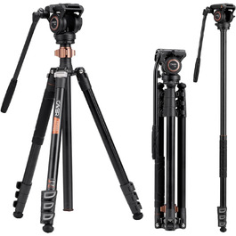 Штатив відео Cayer FP2450 з плинною головкою, 75 дюймів, алюміній, 4 секції, компактний, перетворюється на монопод, для DSLR, до 6 кг