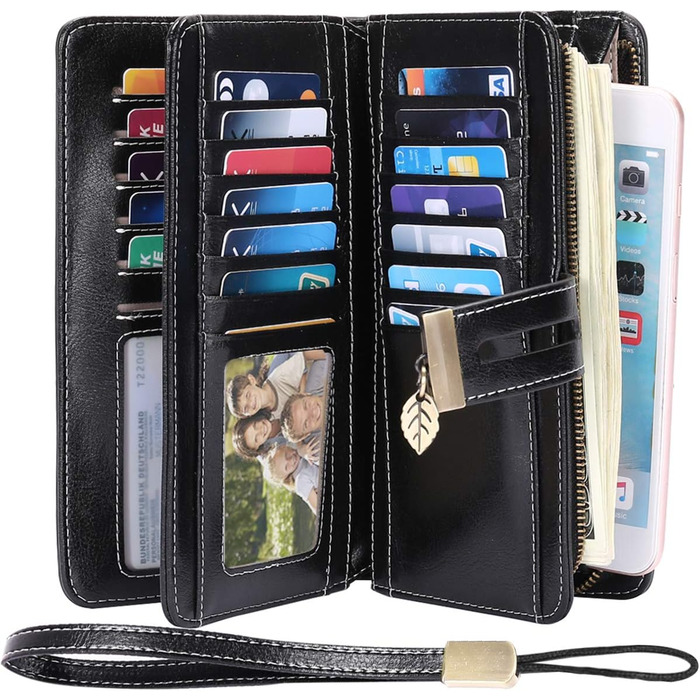 LUROON Wallet for Women Large with Many Compartments, Leather Wallet for Women Large with 24 Card Slots, RFID Women's Wallet Long Wallet for Women with Phone Pocket and Zipper