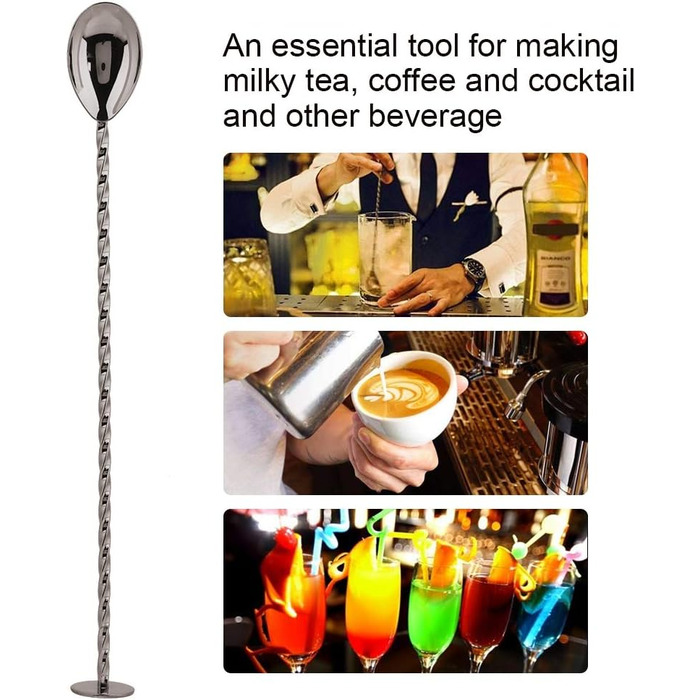 Нержавійна ложка для коктейлів та кави Fdit з довгим руків'ям, для бару та дому