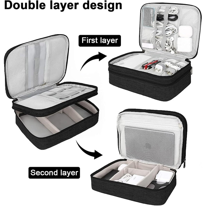 Органайзер для кабелів MOLENCO: водонепроникна сумка-органайзер для подорожей, 3 відділення, чорний