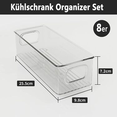 FINEW Refrigerator Organizer 8-Piece Set, Stackable Storage Boxes, Small Refrigerator Boxes with Handle, Transparent Containers for Kitchen, Cabinets, Freezer, Pantry - BPA Free