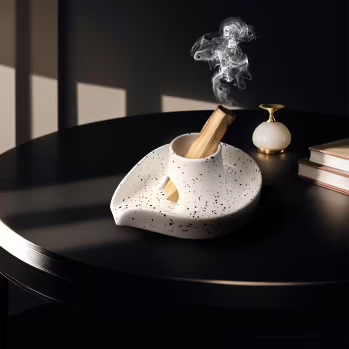 Incense Holder, Incense Stick Bowl, Ceramic Incense Holder, Burn Bowl for White Sage/Palo Santo Stick/Incense, 3-in-1 Burner Bowl with White Sage Bundle (Gray)