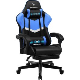Ігрове крісло LUCKRACER з підніжкою та ергономічною підтримкою попереку, регульовані подушки під голову та спину, навантаження до 150 кг, синій колір
