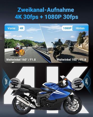 Мотоциклетний відеореєстратор VANTRUE F1 4K + 1080P (передній та задній), нічна зйомка STARVIS