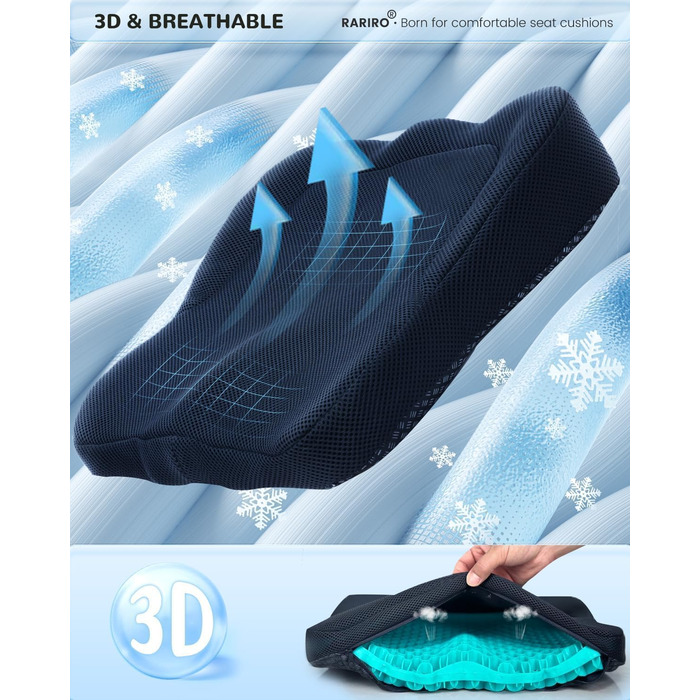 Гелеве сидіння для офісного крісла: ергономічна подушка з подвійною структурою та стільниковою поверхнею (зелена, 43x37x7 см). Для тривалого сидіння, автомобіля, каяка, інвалідного візка. Подушка для куприка та ішіасу.