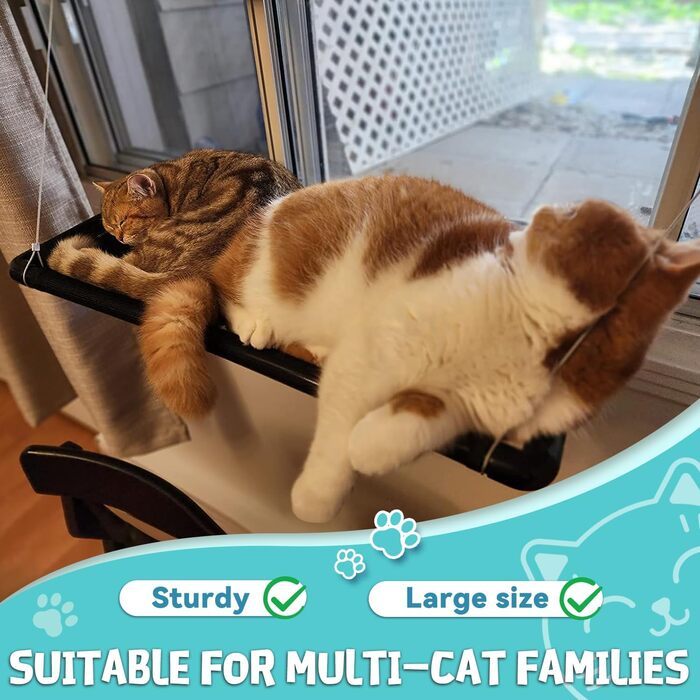 Кішка-гамак для вікна Dracarys | для великих котів до 20 кг | Посилений гамак з міцним присоском | Ліжко для засмаги кота, ліжко для домашніх тварин, підходить для вікон довжиною ≥76 см та висотою ≥64 см, розмір L-68*38*58 см