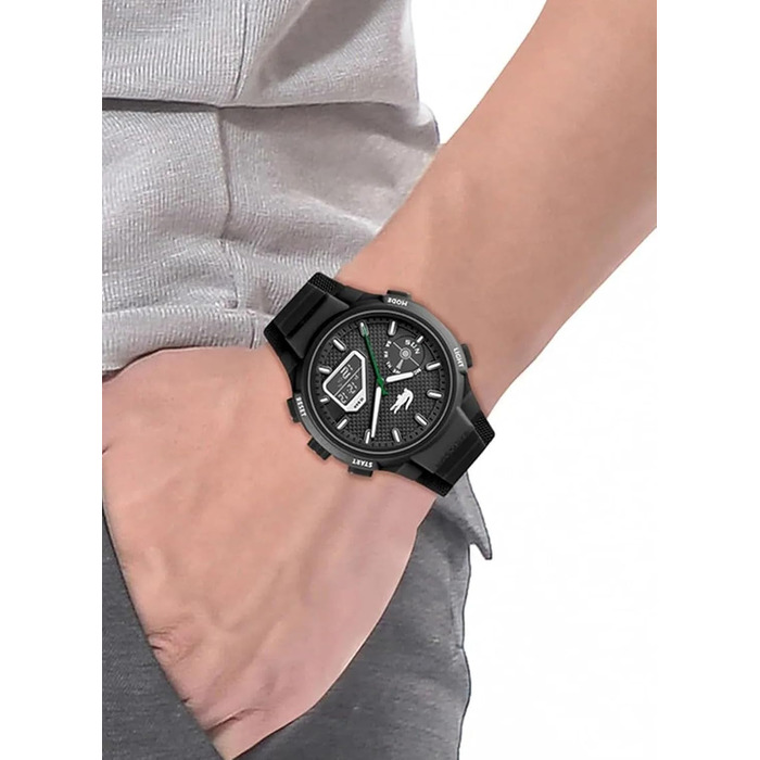 Чоловічий годинник Lacoste LC33 аналогово-цифровий кварцовий з силіконовим браслетом - унісекс, чорний