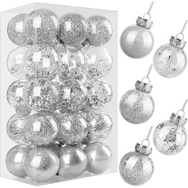 Шарм-кулі для ялинки, пластикові, срібні, 6 см, набір 30 шт. з петелькою