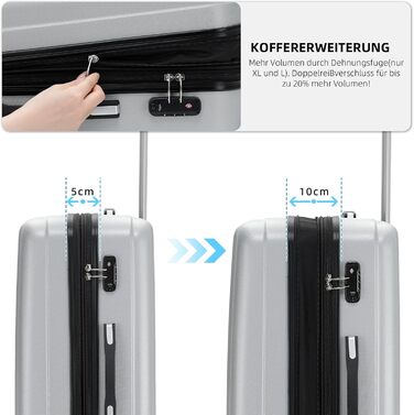 BEIBYE TSA Lock 2080 Twin Rollers 3-Piece Luggage Set Suitcase Luggage Set Trolley Trolleys Hard Shell (Silver)