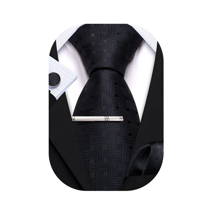 Набір краваток Barry.Wang з шовком та квітковим візерунком: краватка, запонки, нагрудна хустинка (чорний)