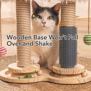 MEWOOFUN 2-Tier Rotating Kitten Toy Cat Toy Self-Entertainment - Cat Toy Roller for Indoor Cats with Natural Sisal Scratcher Cat Self-Groomer, Grey