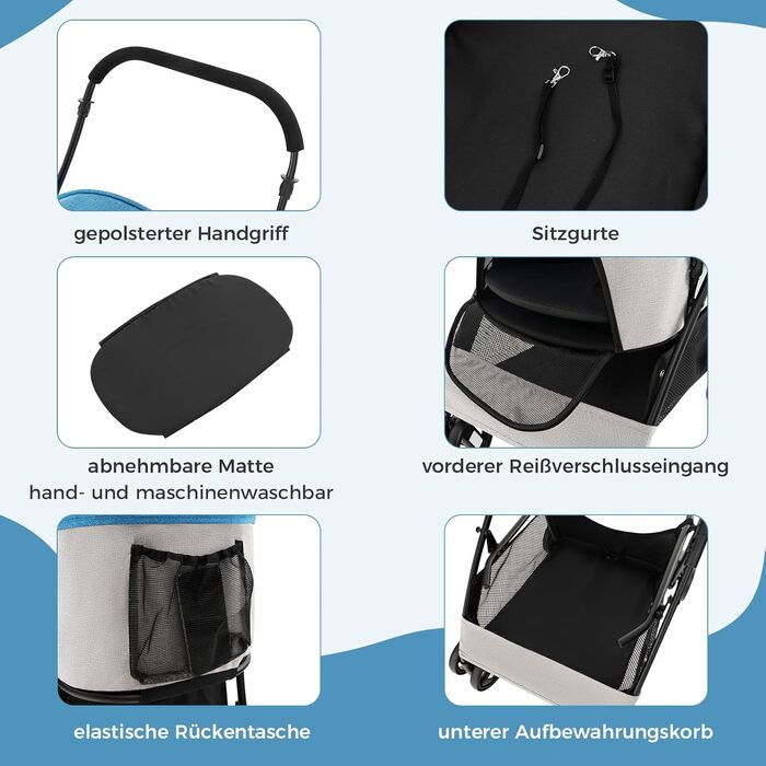 Візок для собак GOPLUS 3 в 1, візок-переноска для собак знімний, регульований дах, сітчастий вхід на блискавці та корзина, візок для домашніх тварин для маленьких/середніх собак та котів (Блакитний)