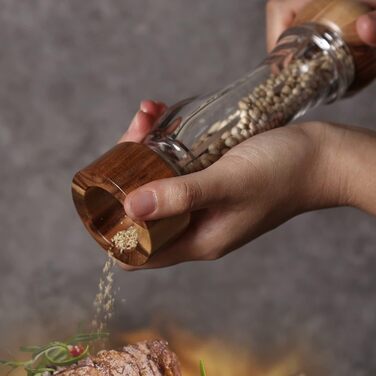 Набір дерев'яних мельниць для солі та перцю KKC з регульованим керамічним механізмом, 20 см, для дому та ресторану