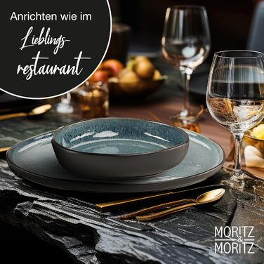 Moritz & Moritz ORGANIC Набір посуду 18 предметів на 6 осіб, блакитний - Елегантний набір тарілок з якізного порцелянового каменю. Включає: 6 великих тарілок, 6 десертних тарілок, 6 супових тарілок.