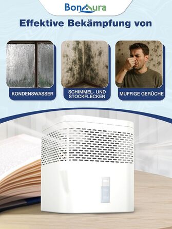 Зволожувач повітря BonAura® без електроенергії для підвалів, ванних кімнат та інших приміщень - набір гранул осушувача (450г) - захист від плісняви, колір Off White