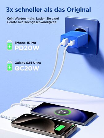 Багатопортовий зарядний пристрій Aioneus USB-C з 4 портами (USB-C та USB-A), 40W, PD 3.0, для iPhone, Samsung, білий (1 шт., колір: морська хвиля)