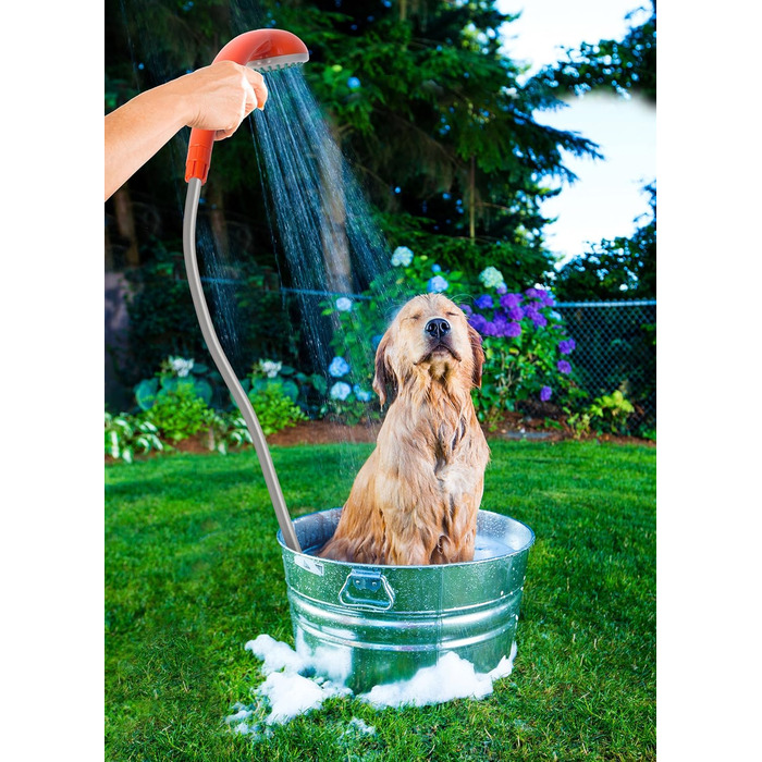 Portable Outdoor Camping Shower, Battery Powered - Compact Hand Shower with Rechargeable Camping Shower and Pump, Pumps Water from Bucket into a Consistent, Gentle Shower Stream