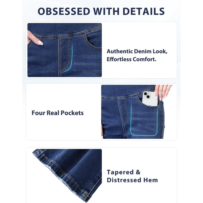 Жіночі джинси Pull On Straight, висока талія, еластичний денім, 4 кишені, темно-синій колір, розмір 31