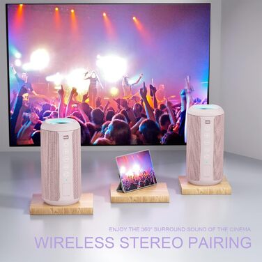 Портативна Bluetooth колонка Ortizan з RGB підсвіткою, водонепроникність IPX7, 30 годин роботи, баси Boost, TWS, AUX, TF картка, мікрофон (РОЖЕВА)