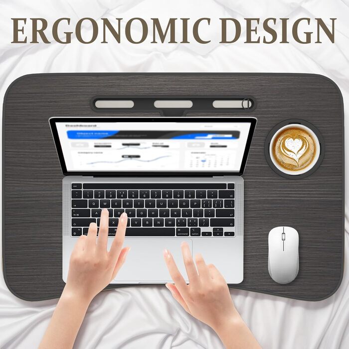 Стіл для ноутбука в ліжко Huracan: регульований, портативний, з підстаканником та ящиком (60x40 см, чорний)