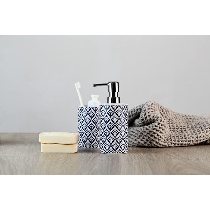 Дозатор для мила WENKO Lorca з кераміки, 0.36 л, блакитний, 18 x 7 x 8.5 см