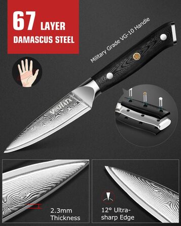 Набір кухонних ножів MOSFiATA Damast - 5 предметів з VG10 сталі. Включає: ніж кухарський, сантаку, для хліба, універсальний та для фруктів. Преміум якість, подарункова коробка.