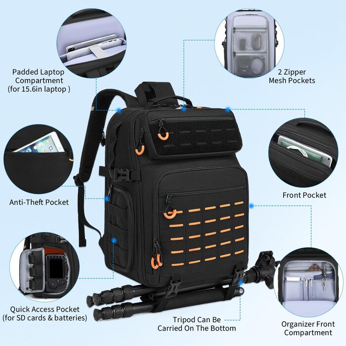 Водонепроникний рюкзак для камери FRETHIND: DSLR, SLR, дрона, об'єктивів та ноутбука (з дощовиком)