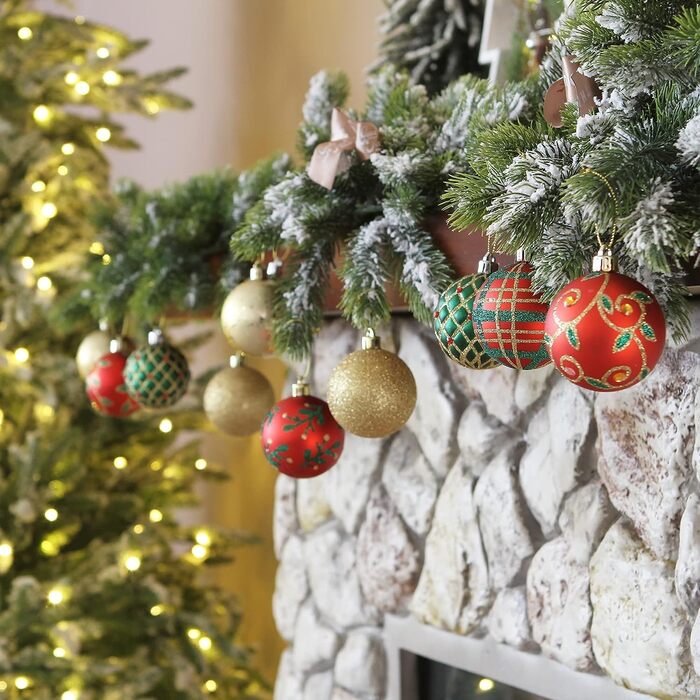 Набір прикрас на ялинку 30 шт, 60 мм, пластикові ялинкові кулі з гачками, для ялинки, вечірки, святкування (червоний, зелений)