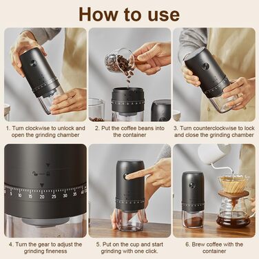 Електрична кавомолка HOTUT з регулюванням помелу, 40 ступенів, з керамічним жорном, акумулятор 1800mAh для подорожей та кемпінгу