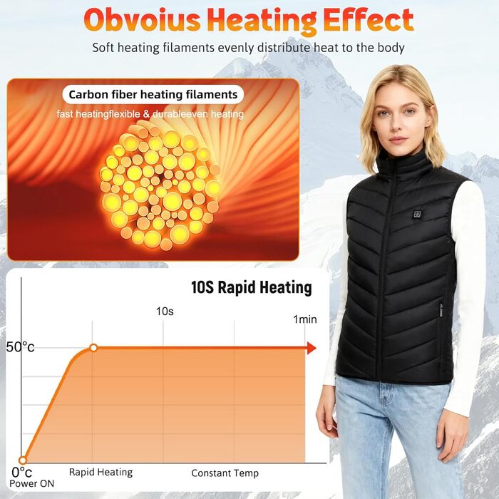 Обогріваючий жилет для чоловіків та жінок, жилетка з 9 зонами обігріву, 3 режими температури, унісекс, для зимових видів спорту, хайкінгу та активного відпочинку, XL