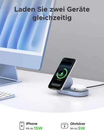 Бездротовий зарядний пристрій UGREEN 2-в-1 15W MagSafe для iPhone 15/14/13/12/17/16 та AirPods, кабель 1м - Синій
