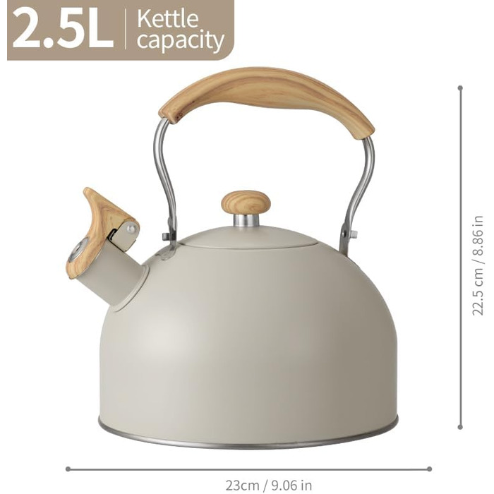 Чайник Teekessel 2.7л з дерев'яною ручкою, гучний свисток, нержавіюча сталь, антикорозійний, для всіх плит (2.5л)