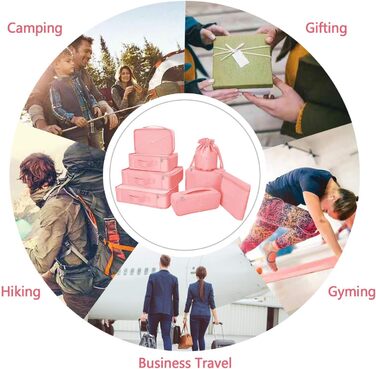 Органайзер для валізи: 8 комплектів, 7 кольорів. Набір для подорожей з водонепроникними мішками для взуття та компресійними мішками. Новий рожевий колір