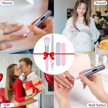 Електричний набір для манікюру та педикюру Nagelfräser: набір для шліфування, полірування та видалення гель-лаку, USB, 30000 об/хв, 3 швидкості, LCD-дисплей, сірий та рожевий