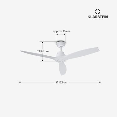 Стельовий вентилятор Klarstein Santa Elena Smart WiFi з пультом, 6 швидкостей, білий, 132 см