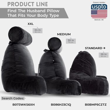 Подушка для чоловіків з підлокітниками - чорна, преміум-якість, з піною з пам'яті, знімний валик для шиї | Black