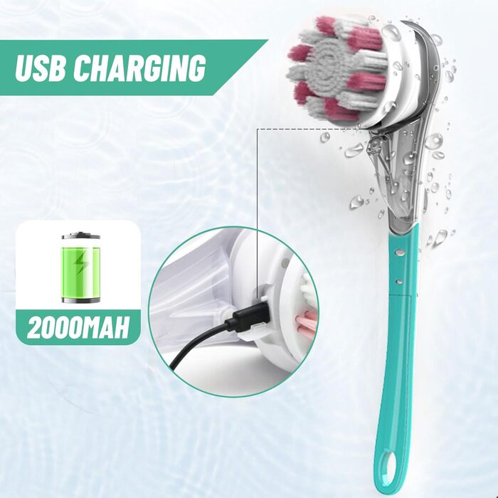 Електрична щітка для спини 6-в-1: для тіла, душу, педикюру. 6 насадок, довга ручка, масаж, пілінг (блакитна)